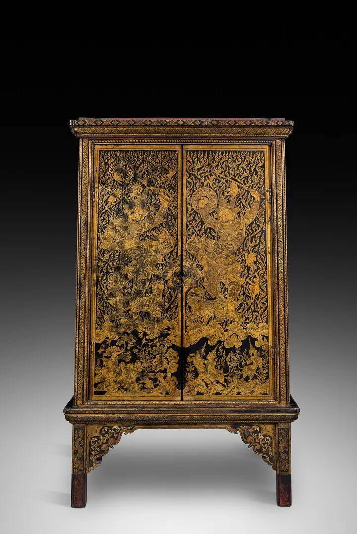 Armário de sutras – Tailândia, Madeira de teca, laca, ouro, Período Rattanakosin, Datado 1787