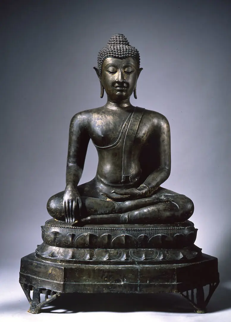 Figure of Buddha Shakyamuni subduing Mara – Thailand, Bronze, lacquer, gold, Lanna school, 15th–16th c.