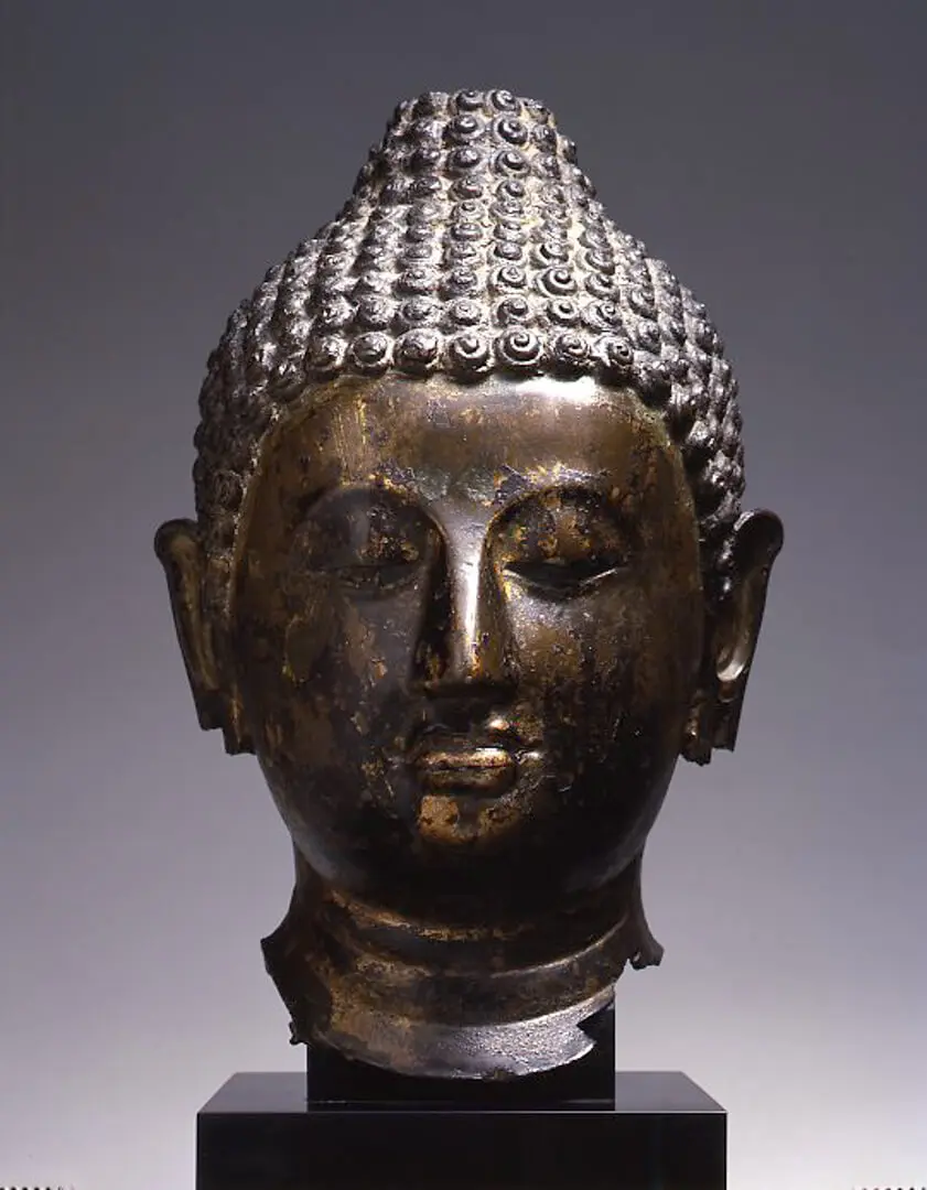 Cabeça de Buda Shakyamuni – Tailândia, Bronze, ouro, Escola de Lanna, Séc. XIV