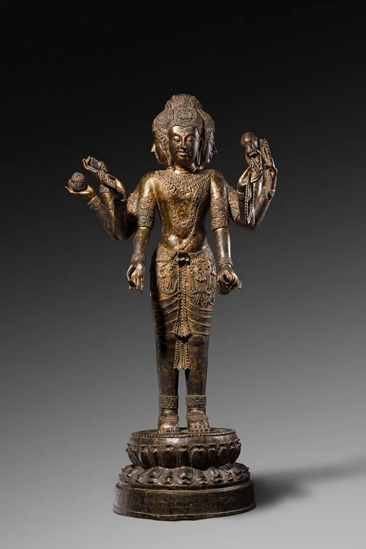 Figura de Brahma – Tailândia, Bronze, laca, ouro, Escola Ayutthaya, Séc. XVIII