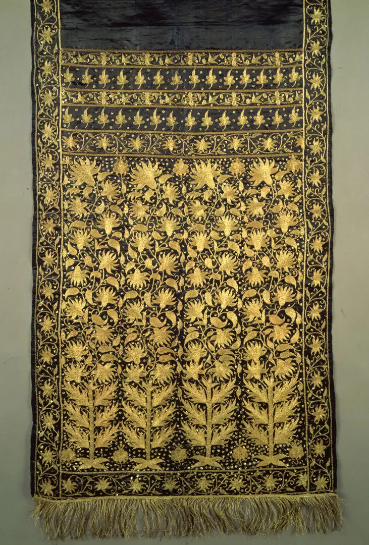 Waist sash (Patka) – India, Glazed cotton, spangles, silver-gilt strips, Bikaner, India, Mughal period, 18th c. (2nd half)
