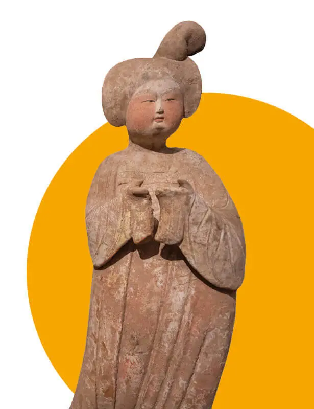 Figure of a court lady against a yellow circle