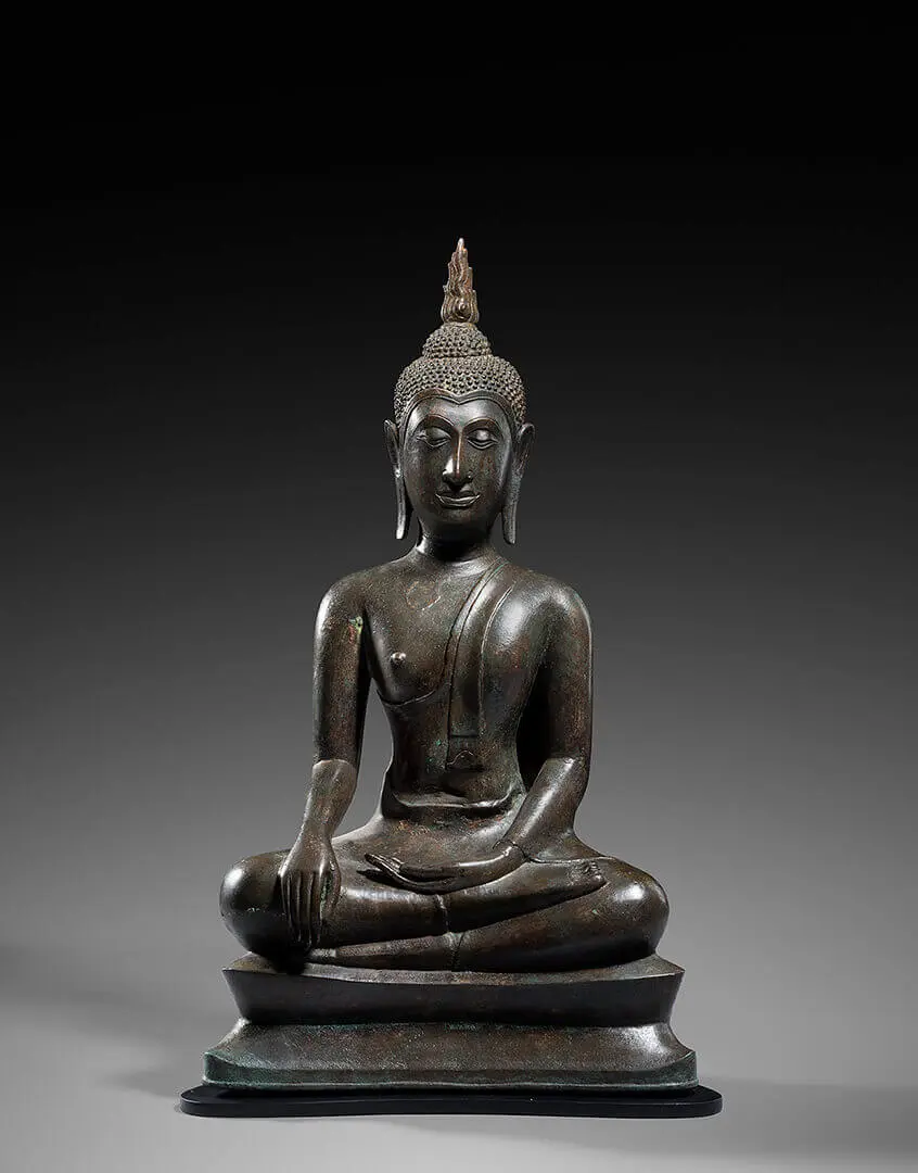 Figura de Buda subjugando Mara – Tailândia, Bronze, Escola de Ayutthaya, Séc. XIV–XV